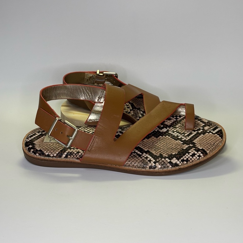 Crown Vintage Aaliya Leather Tan Sandals with Snakeskin Detail Sz 7 1/2